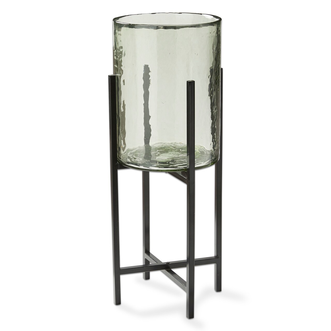 Recycled Glass Hurricane Pillar Candle Holder with Stand Large, 10.0L x 10.0W x 24H inches, Decorative Use Only